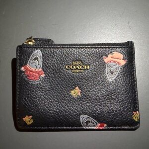 Coach Black Leather Card Case with Shark Design